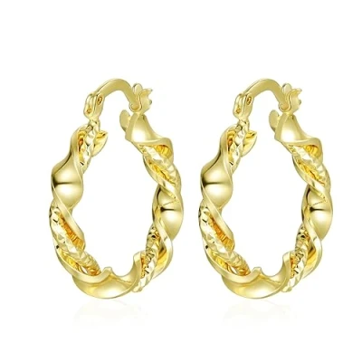 Image of 9ct Gold Filled Hoop Creole Earrings for Women,Twisted Women (25MM) Yulovee.