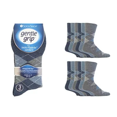 Image of 6 Pairs mens gentle grip no elastic socks 11 uk, 39 45 eur Assorted colours (R38)