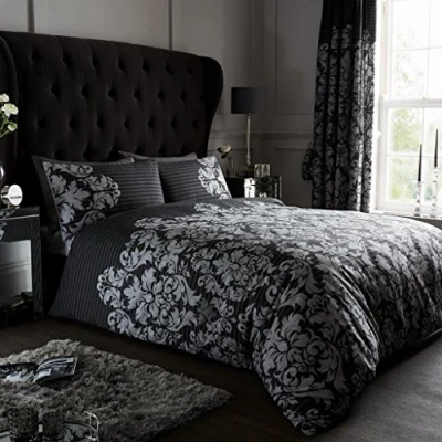 Image of GC GAVENO CAVAILIA Printed Duvet Cover, Polycotton Bedding Set, Quilt Covers, Empire Damask Black, Double