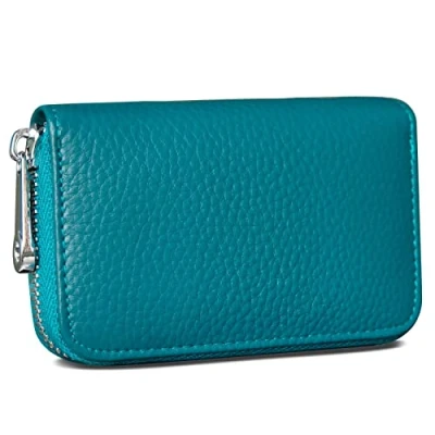 Image of GADIEMKENSD Credit Card Holder RFID Blocking Genuine Leather Mini Wallet Purse with Zipper Womens Small id Compact Slim Blocked Zip Accordion Wallets Case for Women Men Peacock Blue