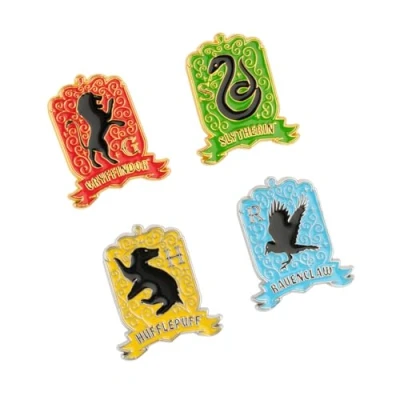 Image of Grupo Erik Harry Potter Set Of 4 Pins Gryffindor, Hufflepuff, Ravenclaw, Slytherin Enamel Gifts, Merchandise, Gift