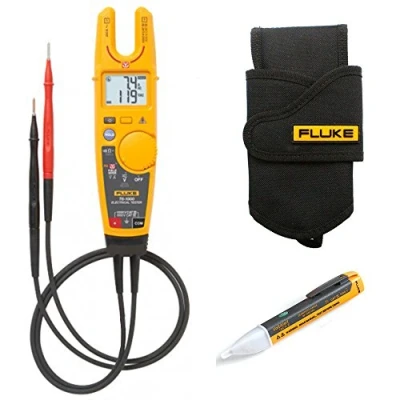 Image of Fluke Ergonomic T6 1000 Open Fork Tester with True RMS and FieldSense Technology Kit4F H5 Rugged, Fabric Holster, Belt Loop &amp; Storage Space for Test Leads 1AC Voltage Indicator Kit