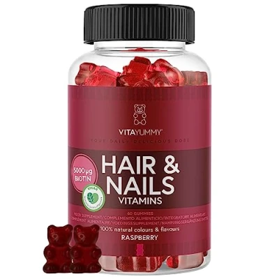 Image of VITAYUMMY Vegan Hair Skin and Nails Vitamins for Women Multivitamin Gummies 5000ug Biotin Growth Supplement Vitamin A C D E B6 B12 Folic Acid &amp; more Chewable Raspberry Flavored