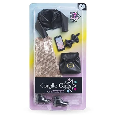 Image of Corolle 9000610090 Accessory Set, Trendy Gold Black Party Outfit with 7 Pieces, for All 28 cm Girls Dressing Dolls, from 4 Years