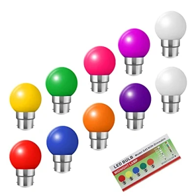 Image of HUAMu B22 Bayonet Light Bulbs Pack of 10 2W LED Coloured Bulb Mini Globe Golfball for Outdoor Patio Garden Party Christmas