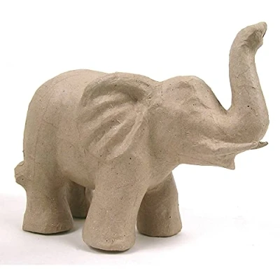 Image of Décopatch Ref SA108O Elephant with Tusks Papier Maché Object to Decorate 59 x 39.3 51.8cm Papers &amp; PaperPatch Glue, Glitter, Paints