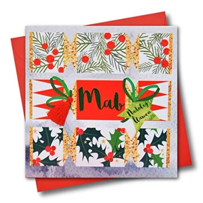 Image of Welsh Son Christmas Card, Nadolig Llawen Mab, Crackers, Tassel Embellished