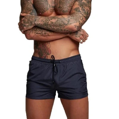 Image of TMEOG Swimming Shorts Men Swim Trunks Gym Board Mens Swimwear Quick Dry Beach with Zipper Pockets Men&#039;s &amp; Trunks(Navy Blue,L)