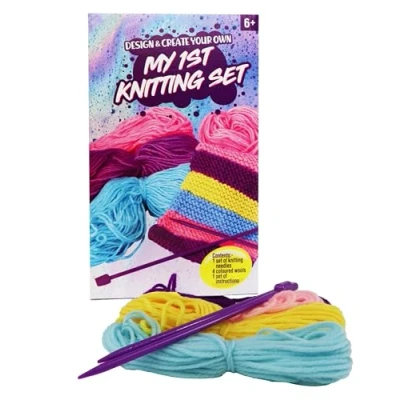 Image of My 1st Knitting Set, Design and Create Your Own, is Ideal for Beginners Children, Kit Includes Instructions, Coloured Wool, Needles (1 Pack)