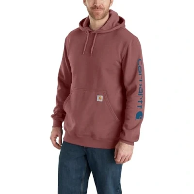 Image of Carhartt Men&#039;s Loose Fit Midweight Logo Sleeve Graphic Sweatshirt Hooded Sweatshirt, Apple Butter Heather, XS