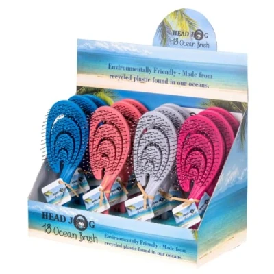 Image of Head Jog 18 Ocean Hair Brush. Eco Friendly Vent Paddle Brushes With Flexible Soft Bristles, Detangling Wet Or Dry Hair. Gentle Brushing &amp; Brush For Curly/Wavy (Display of 12 brushes)