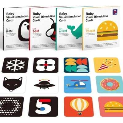 Image of hahaland Baby Sensory Cards (0 36 Months) 80 Pieces Contrast Newborn Essentials, Enhancing Visual Stimulation and Brain Development, Comprehensive Montessori Flash Cards, Ideal Gift