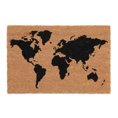 Image of Relaxdays Coconut Doormat, Non Slip, Welcome Mat with Map, Indoor &amp; Outdoor, Dirt Trap, 1.5 x 60 40 cm, Natural/Black, Coco