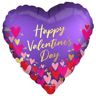 Image of Amscan Anagram 4226601 Happy Valentine&#039;s Day Satin Luxe Hearts &amp; Arrows Foil Heart Balloon 18&quot;