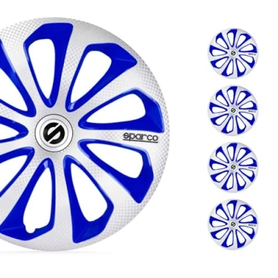 Image of Sparco SP 1575SVBLC Set wheel covers Sicilia 15 inch silver/blue/carbon