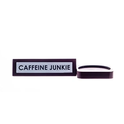 Image of Boxer Gifts Caffeine Junkie&#039; Wooden Sign Fun Novelty Desk Accessory With Coaster Gift For Coffee Lovers