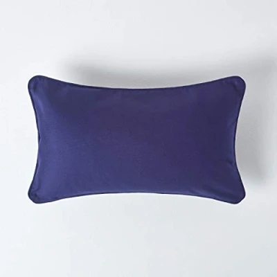 Image of HOMESCAPES 100% Cotton Plain Navy Cushion Cover 30 x 50 cm Rectangular 12 20 Inches Dark British Sofa Pillow Washable