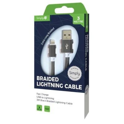 Image of 15x Simply USB iPhone Braided Cable 3m Black ICIP10