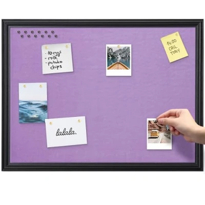 Image of Navaris Framed Fabric Bulletin Board 60 x 45cm Plush Jewelry Organizer Pinboard for Wall Memory Memo Pin Purple with Black Frame