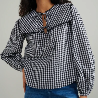 Image of Nobody&#039;s Child Bridy Gingham Seersucker Blouse UK 8