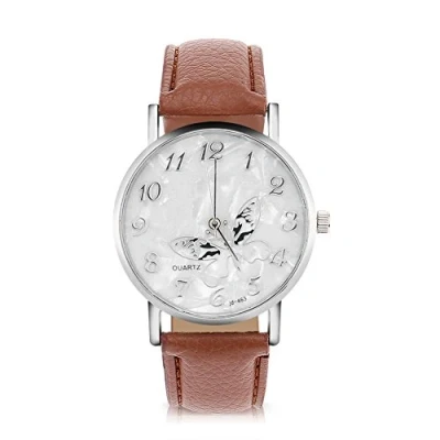 Image of Sonew Women&#039;s Quartz Watch Analogue Round Watches PU Leather Strap Fashion Simple Butterfly Design Wrist Watch, Brown,