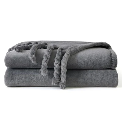 Image of Good Nite Throw Blanket Fluffy Fleece Sofa for Bed Flannel Blankets with Fringes (127 x 152 cm, Grey)