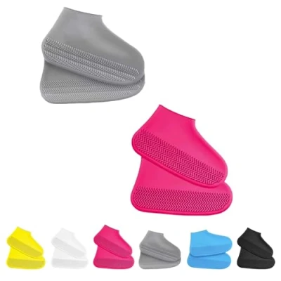 Image of Affectionk Anti Slip Waterproof Shoe Covers, Covers Silicone, Cycling, Reusable (S,Grey+Pink)