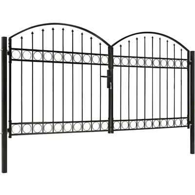 Image of vidaXL Fence Gate Double Door with Arched Top Steel 300x125 cm Black