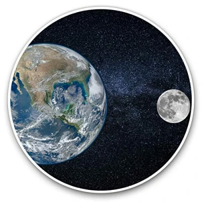 Image of 2 x 20cm Vinyl Stickers Earth &amp; Moon Planet Space Globe 21483