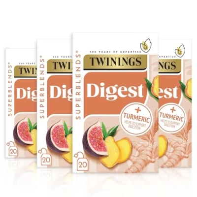 Image of Twinings Superblends Digest Tea Ginger &amp; Turmeric Herbal Infusion with Fig, Fruit to Support normal Digestion, 80 x Biodegradable Bags