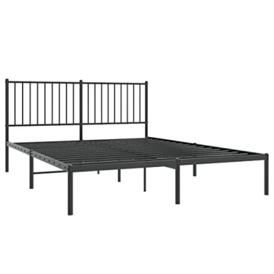 Image of vidaXL Metal Bed Frame with Headboard Strong Steel Construction for Bedroom Furniture Black Under Storage Space 160x200 cm Size Mattress Support