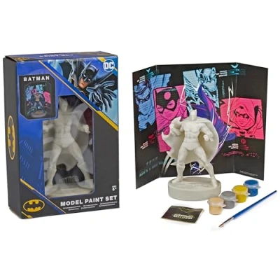 Image of RMS Paint Your Own Batman Kids DIY Model Painting Activity Kit Includes 4 Paints, Paintbrush, Stickers &amp; Backdrop for Ages 5+