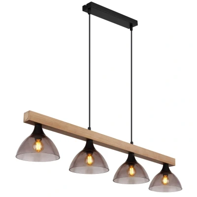 Image of Lindi Bar Pendant Ceiling Light Matt Black Smoke Glass Shade 4x E14