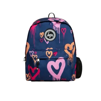 Image of hype school uni casual work hiking day backpacks for kids boys girls teens men and women (Navy Heart Drips, One Size)