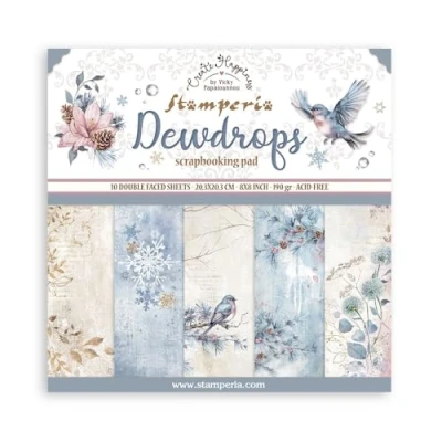 Image of Stamperia Scrapbook Paper Pad for Scrapbooking, Albums, Card Making, Bullet Journalling and More, Acid Free, Double Sided, Perfect Hobbies, Crafts, Gifting (Dewdrops) (20.3 x 20.3 cm)