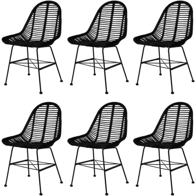 Image of vidaXL Dining Chairs 6 pcs Black Natural Rattan