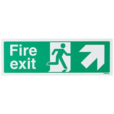 Image of V Safety Fire Exit Arrow Up And Right Sign 300mm x 100mm 1mm Rigid Plastic