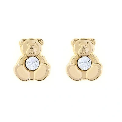 Image of 9ct Yellow Gold Teddy Bear Crystal Stud Earrings. Gift box