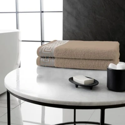 Image of GC GAVENO CAVAILIA Greek Key Bath Towels 2Pack Large Quick Dry &amp; Super Absorbent Bathroom 500 GSM Towel Set Egyptian Cotton