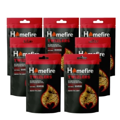 Image of Homefire Natural Odourless Wood Wool Firelighters for Burners, Open Fires, Multi fuel Stoves and Pizza Ovens (Pack of 7)