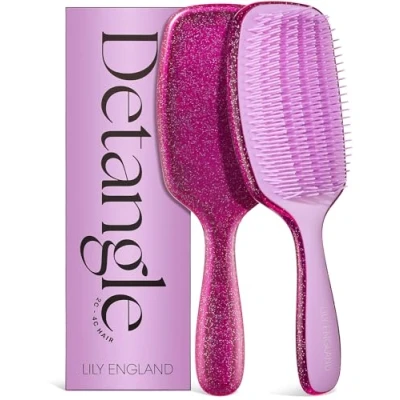 Image of Lily England Curly Hair Brush for Detangling &amp; Styling Pain Free Curl Wet Dry With Flexible Bristles Easy to Hold Women 3c 4c Hair, Purple Glitter