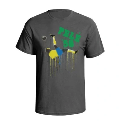 Image of Mens Football Legend Organic Cotton T Shirt Pele Brazil Graffiti Style Charcoal