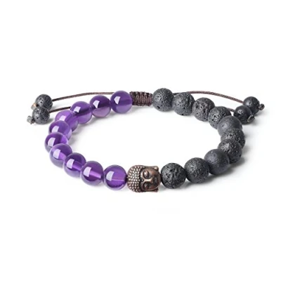 Image of COAI® 8mm Buddhist Prayer Beads Lava Amethyst Stones Bracelet