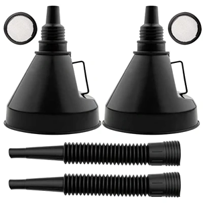 Image of Large Car Fuel Funnel with Filter,ZEALfix 2pcs Plastic Petrol Hose and Filter for Motorcycle Diesel Oil Refueling Household Uses 130MM (Black)