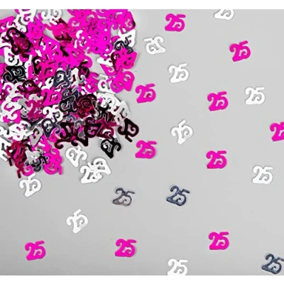 Image of 28g Pink &amp; Silver 25th Birthday Confetti Foil Metallic Glitz Table Scatter Sprinkles Age Bday Party Decorations