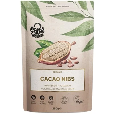 Image of Earths Basket Organic Cacao Nibs Raw, Vegan 100% Pure from Peru High in Antioxidants, Magnesium, and Iron 250g