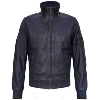 Image of Infinity Leather Mens Varsity Bomber Jacket Adana Navy Size Small