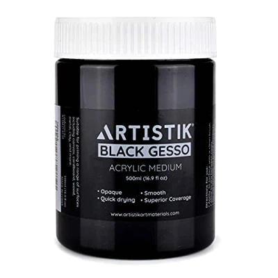 Image of ARTISTIK Black Gesso Acrylic Medium 500 ml Professional Grade Surface Prep Paint Applies Smoothly on Liquid Primer for Canvas, Paper, Cardboard, Wood, Arts and Crafts Projects