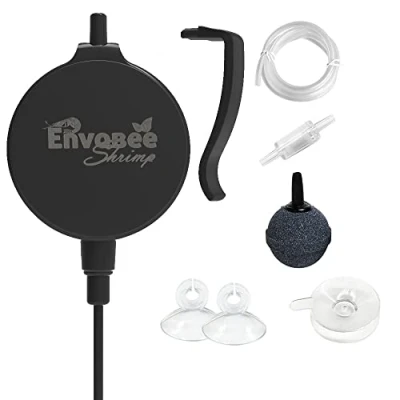 Image of Aquarium Mini Air Pump Clip on Ultra Silent for Nano Fish Shrimp Oxygen Tank Energy Saving with Check Valve, Stone, Suction Cup Tropical Tanks up to 50 Litre,1W (Black)