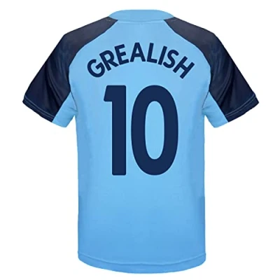 Image of MANCHESTER CITY FC Boys Grealish 10 Poly T Shirt Sky Blue 8 9 Years